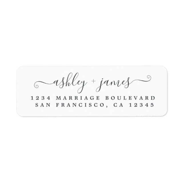 Elegant Script Black White Wedding Return Address (Front)