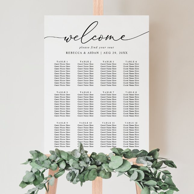 Elegant Script Black & White Wedding Seating Chart (Creator Uploaded)