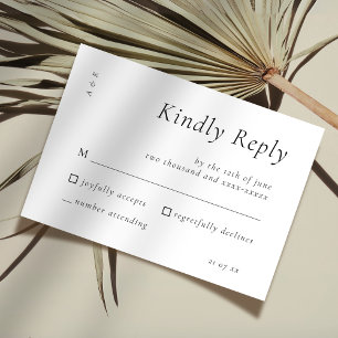 Elegant Script Black White Wedding Simple RSVP Card