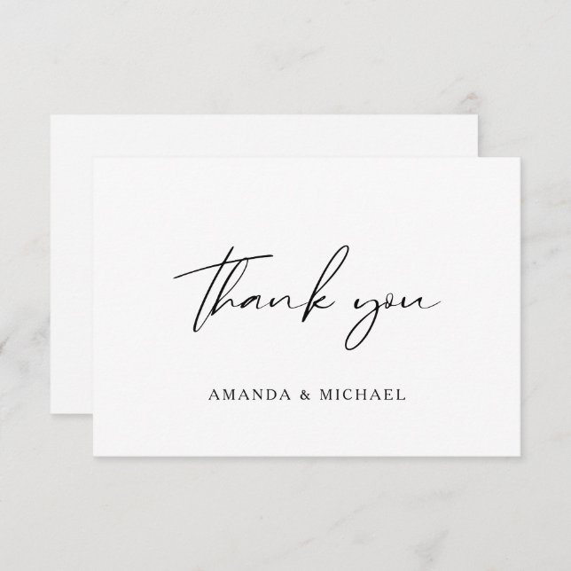 Elegant Script Black White Wedding Thank You Card (Front/Back)
