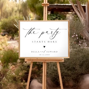 Elegant Script Black White Wedding Welcome Poster