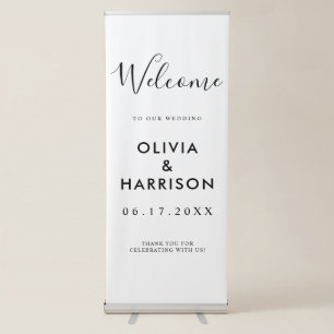 Elegant Script Black White Wedding Welcome Retractable Banner
