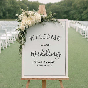 Elegant Script Black White Wedding Welcome Sign   