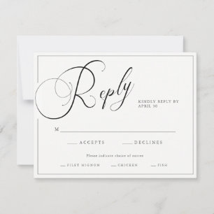 Elegant Script Black & White with Entrees Wedding RSVP Card