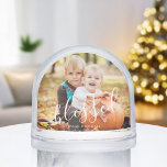 Elegant Script "Blessed" Photo Snow Globe<br><div class="desc">Share a message of gratitude and love with this Elegant Script Blessed Photo Snow Globe, a beautiful way to preserve and display your most meaningful memories. Featuring graceful calligraphy that reads “Blessed” and space for a favourite photo, this personalised snow globe adds a warm, heartfelt touch to any space. Perfect...</div>
