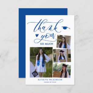 Elegant Script Blue 4 Photo College Graduation Thank You Card