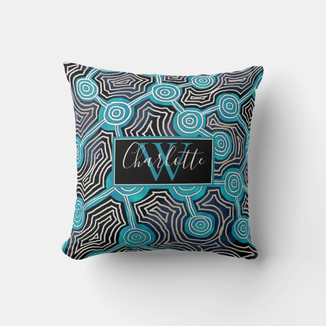 Elegant Script Blue Abstract Monogram Cushion (Front)