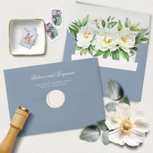 Elegant Script Blue Floral Custom Address Wedding