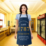 Elegant Script Blue Gold Baking Apron<br><div class="desc">Create something unique with the Elegant Script Blue Gold Baking Apron from Zazzle. This personalised apron is the perfect way to celebrate baking skills. Personalise it with the name and the year for a one-of-a-kind look. Whether they are great at baking some scrumptious treats in the kitchen or having a...</div>