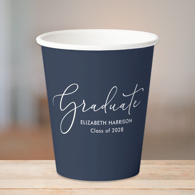 Elegant Script Blue Graduation Party Paper Cups (Creator Uploaded)