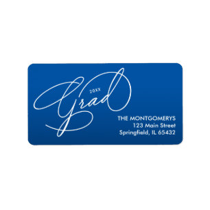 Elegant Script Blue Graduation Return Address Label