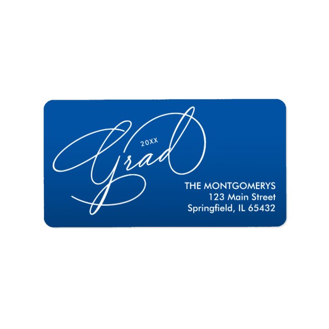 Elegant Script Blue Graduation Return Address Label (Front)