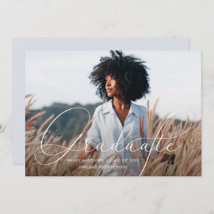 Elegant Script Blue Grey Photo Graduation Party Invitation