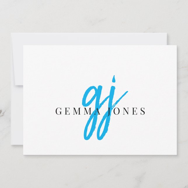 Elegant Script Blue Monogram Initials Name  Card (Front)