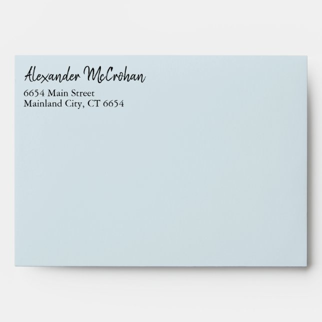 Elegant Script Blue Return Address Mailing Envelope (Front)