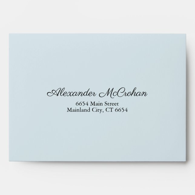 Elegant Script Blue Return Address Mailing Envelope (Front)