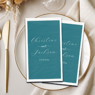 Elegant Script Blue Teal Wedding Napkin