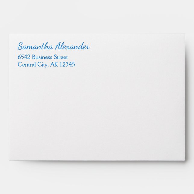 Elegant Script Blue White Address Envelope (Front)