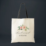 elegant script blush floral bridesmaid tote bag<br><div class="desc">simple calligraphy script watercolor blush pink floral bridesmaid wedding tote bag</div>