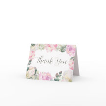 Elegant Script Blush Floral Wedding Thank You