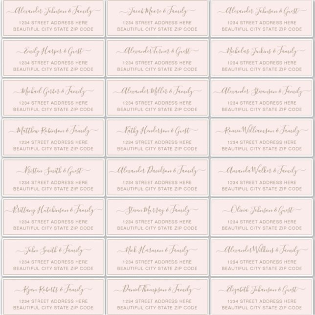 Elegant Script Blush Gold Wedding Guest Address (Front)
