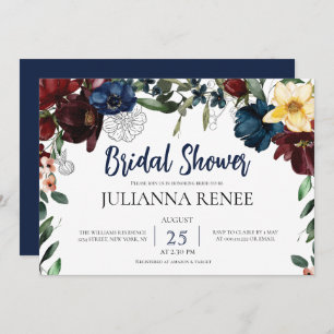 Elegant Script Blush Navy Floral Bridal shower Invitation