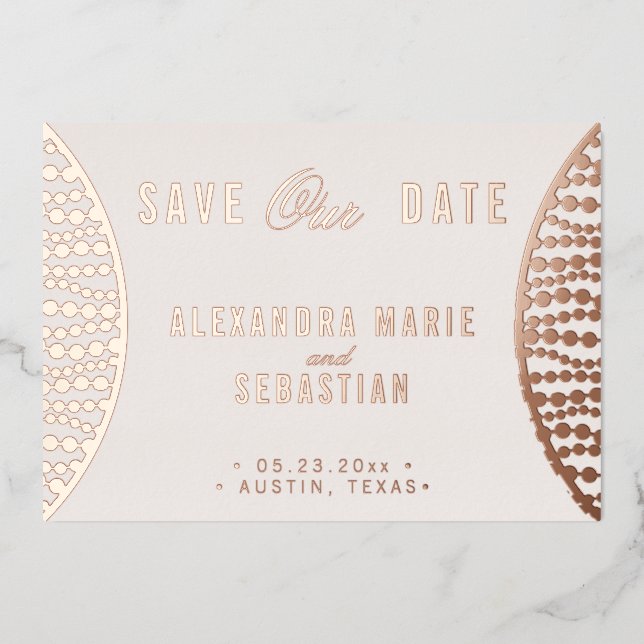 Elegant Script Blush Pearl Save the Date Rose Gold (Front)