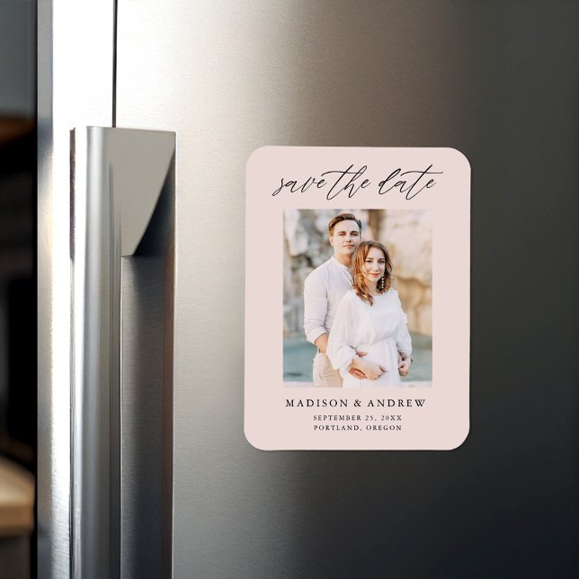 Elegant Script Blush Photo Save The Date Magnet (Creator Uploaded)