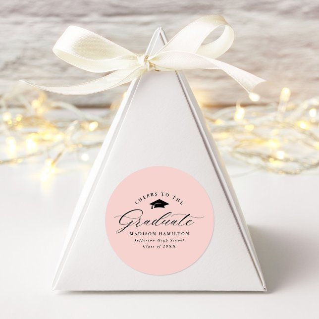 Elegant Script Blush Pink Cheers to the Graduate Classic Round Sticker (Creator Uploaded)