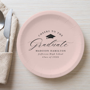 Elegant Script Blush Pink Cheers to the Graduate Paper Plate