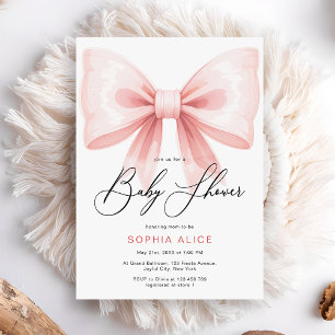 Elegant Script Blush Pink Coquette Bow Baby Shower Invitation