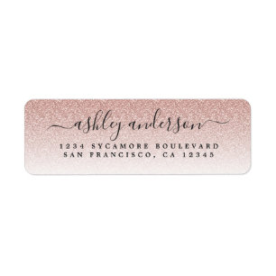 Elegant Script Blush Pink Glitter Return Address