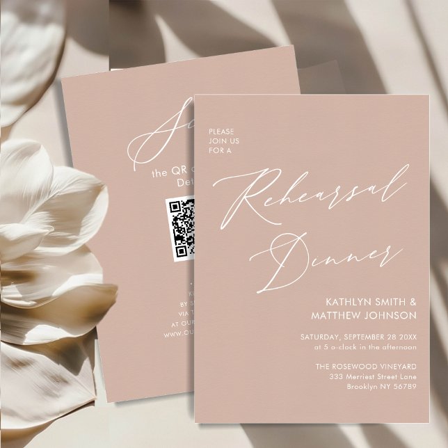 Elegant Script Blush Pink Rehearsal Dinner QR Invitation (Creator Uploaded)