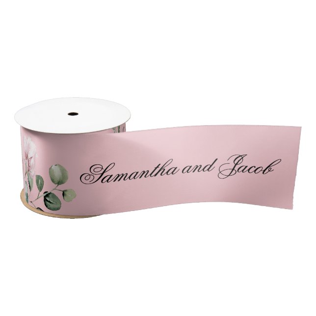 Elegant Script Blush Pink Rose Wedding  Satin Ribbon (Spool)