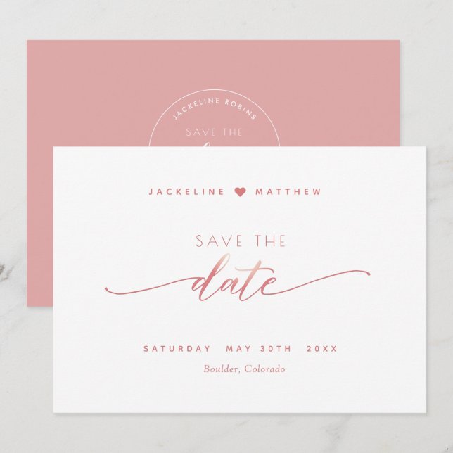 Elegant Script, Blush Pink, Simple Wedding Save The Date (Front/Back)