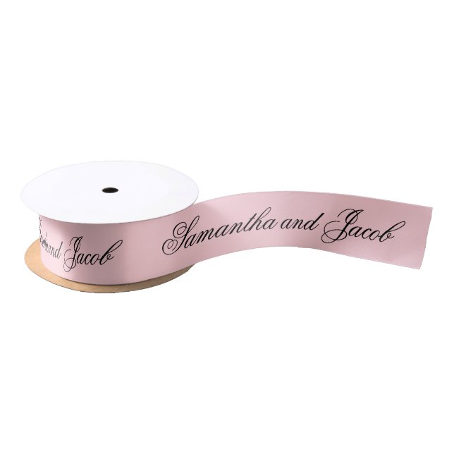 Elegant Script Blush Pink Wedding  Satin Ribbon (Spool)