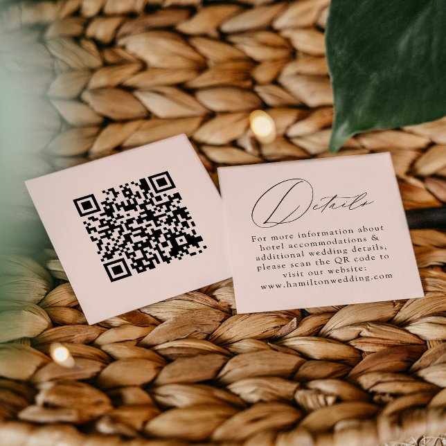 Elegant Script Blush QR Code Wedding Details Enclosure Card (Creator Uploaded)