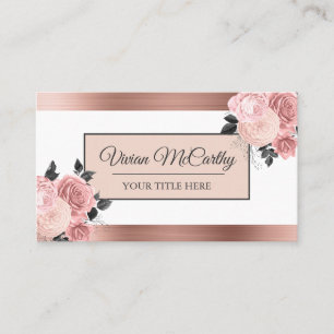 Elegant Script Blush Rose Floral & Foil  Business Card