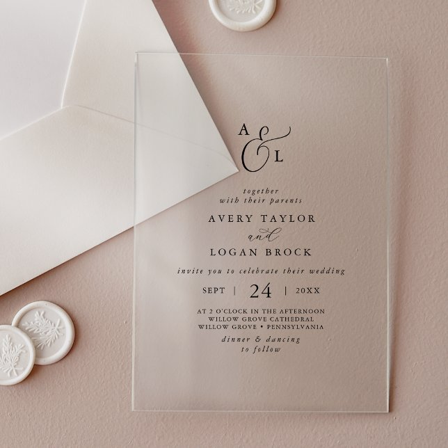 Elegant Script Boho Simple Monogram Modern Wedding Acrylic Invitations (Elegant Script Boho Simple Monogram Modern Wedding Acrylic Invitations)
