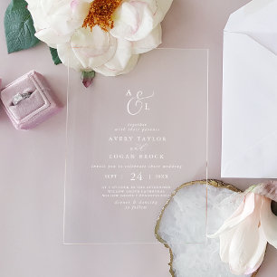 Elegant Script Boho White Monogram Modern Wedding Acrylic Invitations