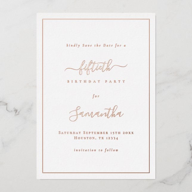 Elegant Script Border 50th Birthday Save the Date (Front)