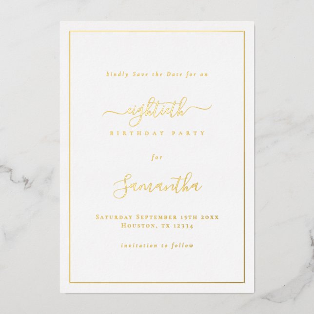 Elegant Script Border 80th Birthday Save the Date (Front)