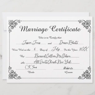 Elegant Script Border Filled Marriage Certificate