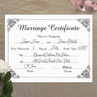 Elegant Script Border Filled Marriage Certificate