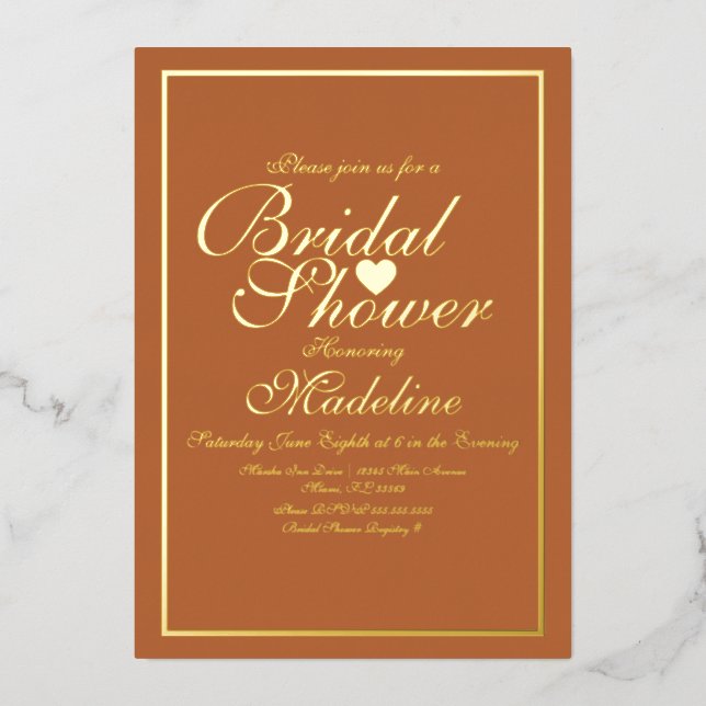 Elegant Script Border Heart Bridal Shower Foil Inv (Front)