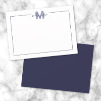 Elegant Script Border Navy Blue Monogram