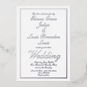 Elegant Script Border Wedding Pressed Silver