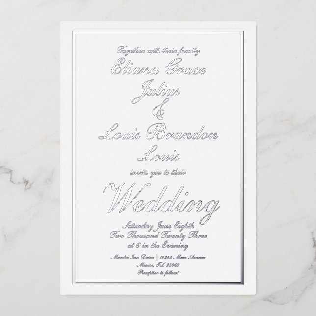 Elegant Script Border Wedding Pressed  Silver (Front)