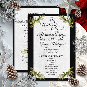 Elegant Script & Botanical - Black Wedding Programme