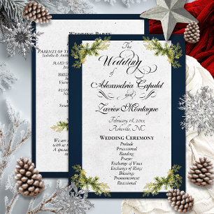 Elegant Script & Botanical - Blue Wedding Programme